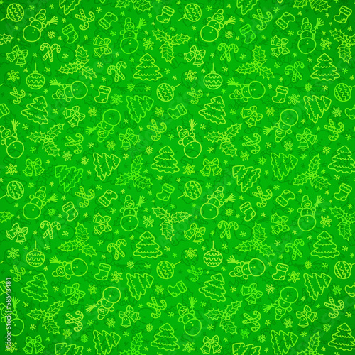 Vector: Green ornate Christmas symbols seamless pattern Green ornate Christmas symbols seamless pattern