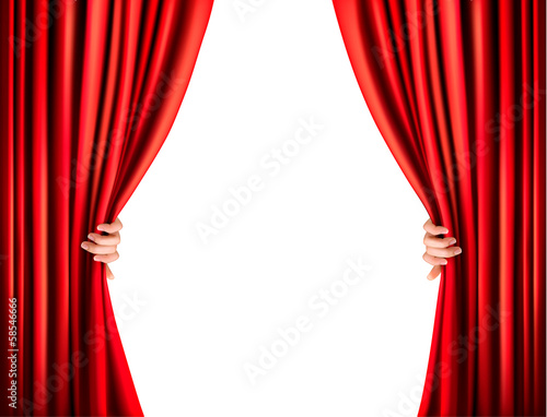 Vector: Background with red velvet curtain. Vector illustration. Background with red velvet curtain. Vector illustration.