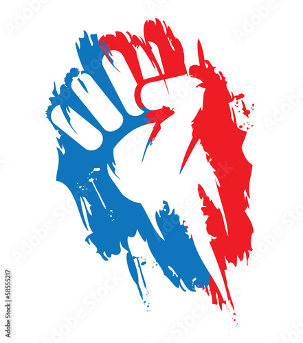 Illustration: Révolution Bleu Blanc Rouge poing protestation illustration Révolution Bleu Blanc Rouge poing protestation illustration