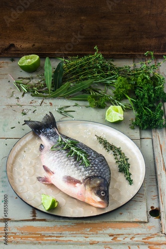 Photo: Fresh crucian with herbs and lime Fresh crucian with herbs and lime