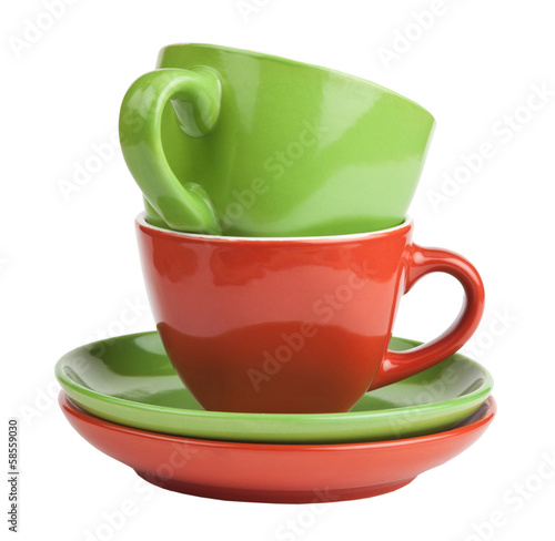 Photo: stack of red and green tea cups and saucers stack of red and green tea cups and saucers