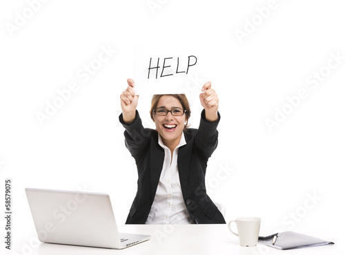 Photo: Business woman asking for help Business woman asking for help