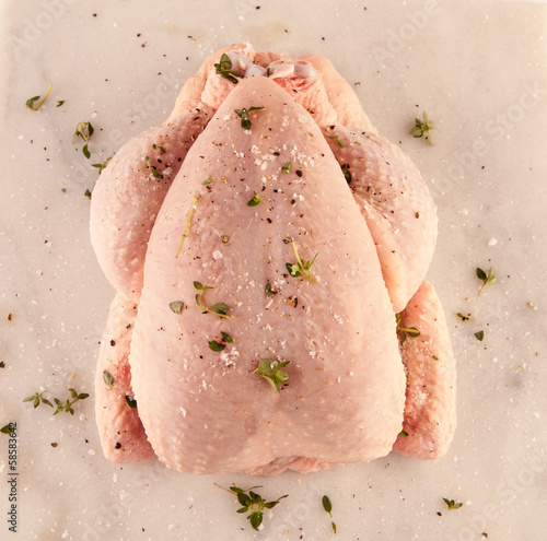 Photo: Raw whole chicken or small turkey on a granite work surface Raw whole chicken or small turkey on a granite work surface