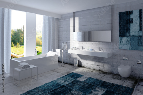 Illustration: Modern bathroom interior with concrete wall Modern bathroom interior with concrete wall