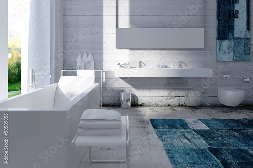 Illustration: Modern bathroom interior with concrete wall Modern bathroom interior with concrete wall