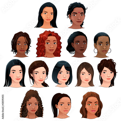 Vector: Indian, black, asian and latino women. Indian, black, asian and latino women.