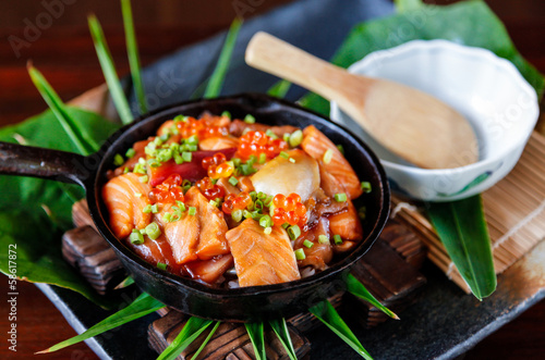Photo: Japanese Rice with Salmon and Tobiko. Japanese Rice with Salmon and Tobiko.
