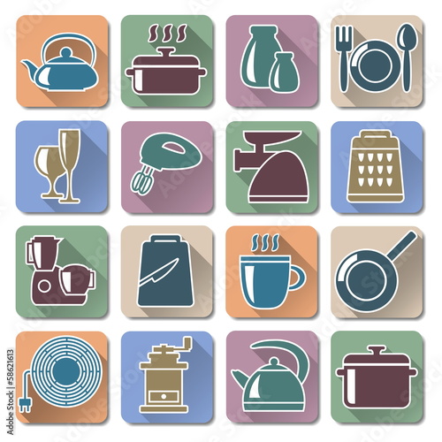 Vector: Vector Kitchenware Retro Flat Icons Vector Kitchenware Retro Flat Icons