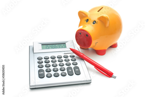 Photo: Piggy bank with calculator Piggy bank with calculator