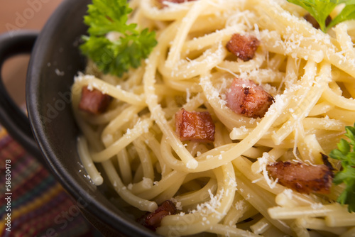 Photo: Pasta Carbonara with bacon and cheese Pasta Carbonara with bacon and cheese
