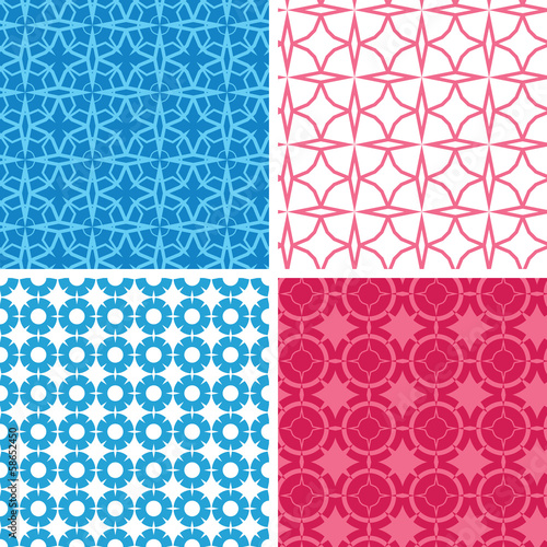 Vector: Vector set of four blue and red abstract geometric patterns and Vector set of four blue and red abstract geometric patterns and