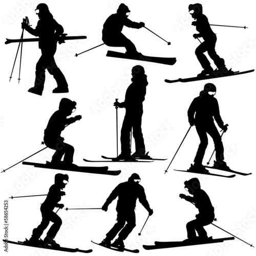 Vector: Mountain skier woman speeding down slope. Vector sport silhoue Mountain skier woman speeding down slope. Vector sport silhoue