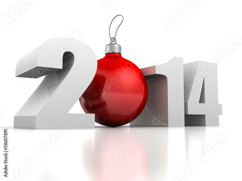 Illustration: happy new year 2014 numbers and red cristmas tree ball happy new year 2014 numbers and red cristmas tree ball
