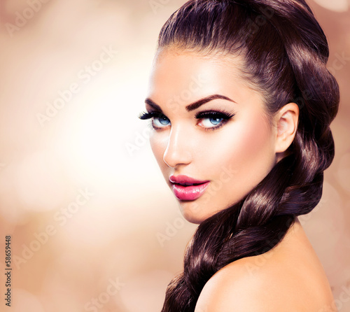 Photo: Hair Braid. Beautiful Woman with Healthy Long Brown Hair Hair Braid. Beautiful Woman with Healthy Long Brown Hair