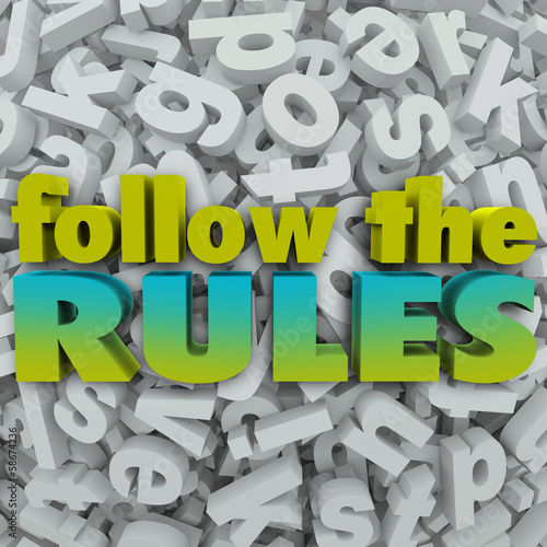 Illustration: Follow the Rules Letter Background 3D Regulations Guidelines Follow the Rules Letter Background 3D Regulations Guidelines