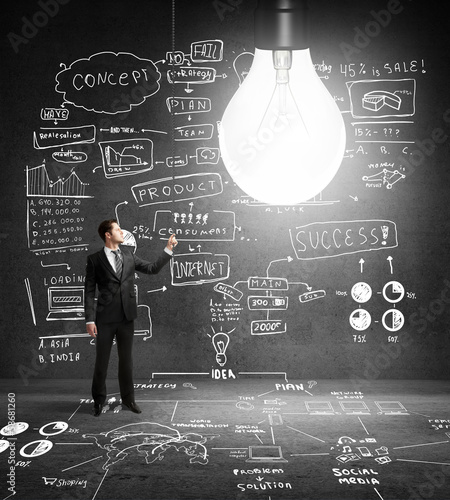 Photo: businessman turns on lamp businessman turns on lamp