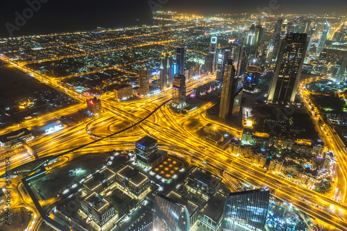Photo: Dubai downtown night scene with city lights, Dubai downtown night scene with city lights,
