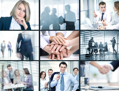 Photo: Collage of foto young people working together in business Collage of foto young people working together in business