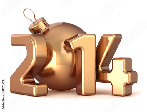 Illustration: New Year 2014 bauble Christmas ball Merry Xmas gold decoration New Year 2014 bauble Christmas ball Merry Xmas gold decoration