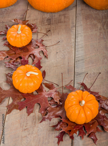 Photo: Pumkins and fall leaves for decoration Pumkins and fall leaves for decoration