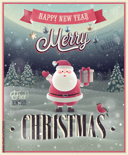 Vector: Christmas Poster with Santa. Vector illustration. Christmas Poster with Santa. Vector illustration.