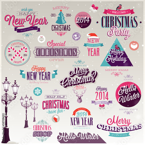 Vector: Christmas set - labels, emblems and other decorative elements. Christmas set - labels, emblems and other decorative elements.