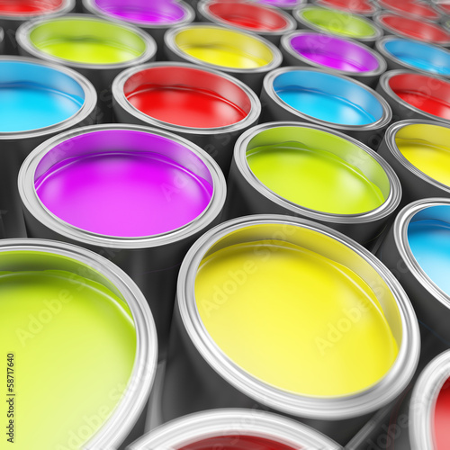 Illustration: 3d rendered illustration of some paint buckets 3d rendered illustration of some paint buckets
