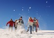 friends have fun at winter on fresh snow friends have fun at winter on fresh snow