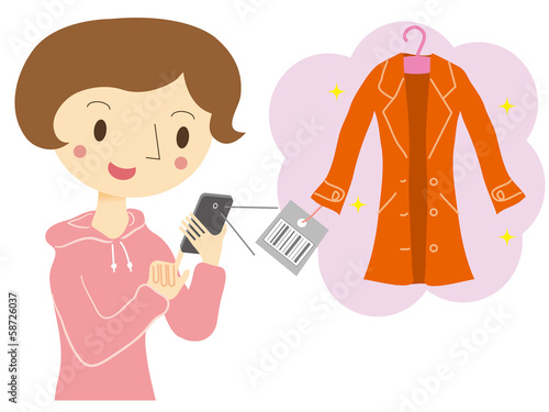 Vector: ショールーミングをしている女性イメージ ショールーミングをしている女性イメージ