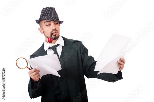 Photo: Young detective isolated on the white Young detective isolated on the white