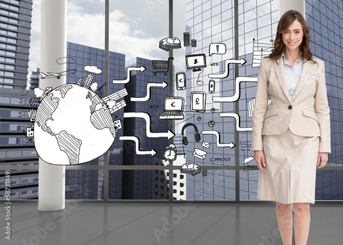 Photo: Composite image of smiling businesswoman walking Composite image of smiling businesswoman walking