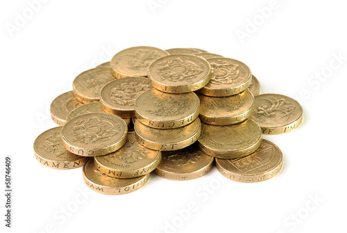 Photo: Pile of British pound coins Pile of British pound coins
