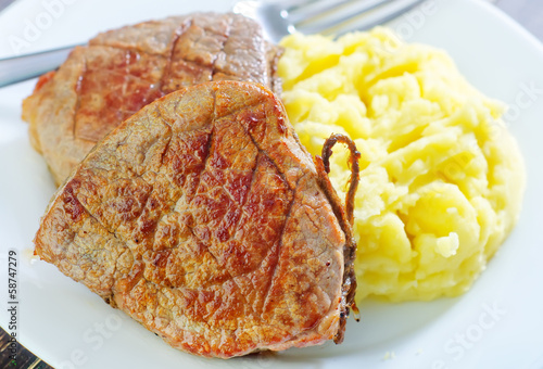 Photo: mashed potato and fried meat mashed potato and fried meat