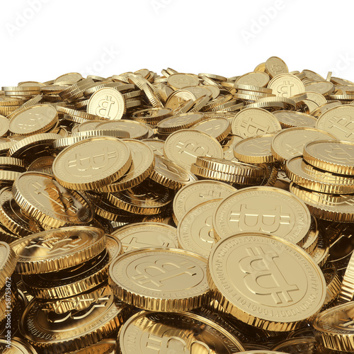 Illustration: Golden bitcoin coins isolated with clipping path Golden bitcoin coins isolated with clipping path