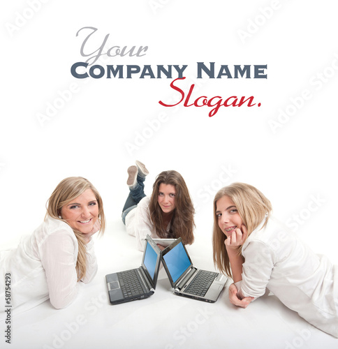 Photo: Happy girls with laptops Happy girls with laptops