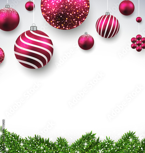 Vector: Christmas background with fir branches and balls. Christmas background with fir branches and balls.