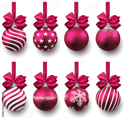 Vector: Set of realistic magenta christmas balls. Set of realistic magenta christmas balls.
