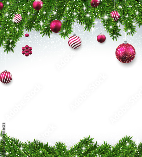 Vector: Christmas background with fir branches and balls. Christmas background with fir branches and balls.