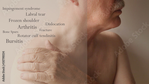 Photo: man with hand on shoulder with words of joint ailments man with hand on shoulder with words of joint ailments