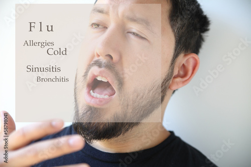 Photo: man sneezing with nasal infection words man sneezing with nasal infection words