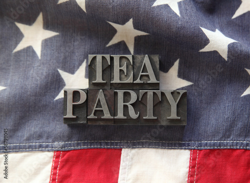 Photo: tea party in metal type on American flag tea party in metal type on American flag