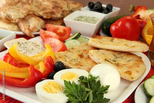 Photo: Traditional Turkish breakfast close up Traditional Turkish breakfast close up