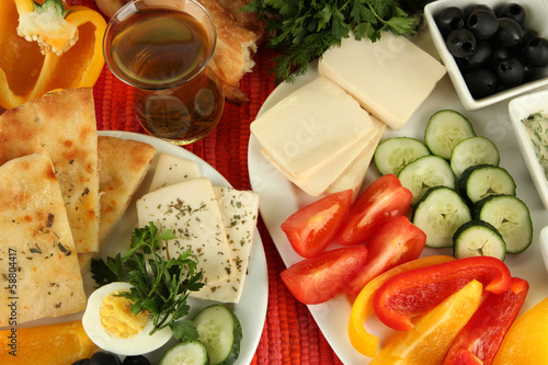 Photo: Traditional Turkish breakfast close up Traditional Turkish breakfast close up