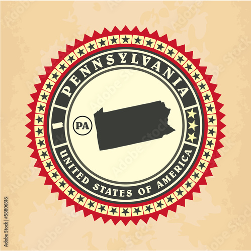 Vector: Vintage label-sticker cards of Pennsylvania, Vintage label-sticker cards of Pennsylvania,