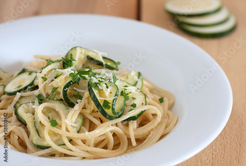 Photo: Pasta spaghetti with zucchini. Pasta spaghetti with zucchini.
