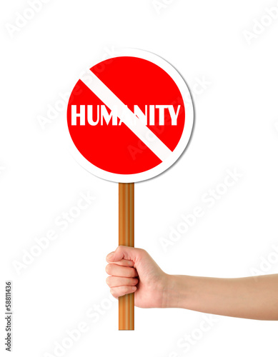 Photo: Hand holding red alert sign Hand holding red alert sign