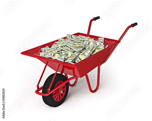 Illustration: Wheel barrow full of dollars isolated on white background Wheel barrow full of dollars isolated on white background