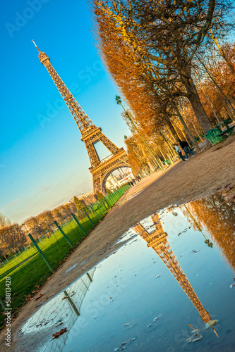 Photo: Eiffel tower at sunrise, Paris. Eiffel tower at sunrise, Paris.