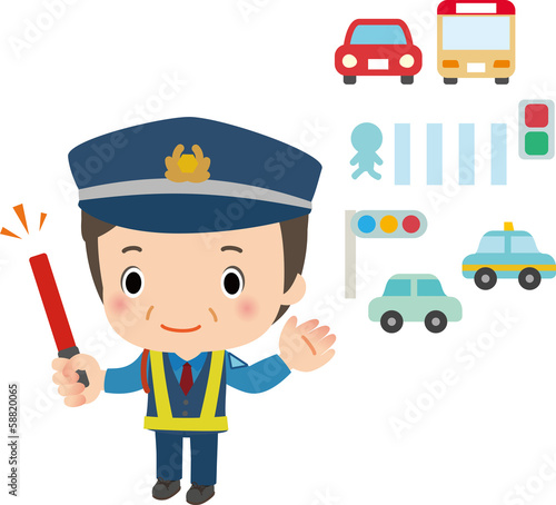 Vector: 交通整理をする警備員の男性 交通整理をする警備員の男性