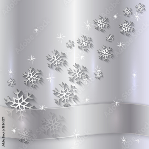 Vector: Vector Silver Plate with snowflakes and Ribbon Vector Silver Plate with snowflakes and Ribbon